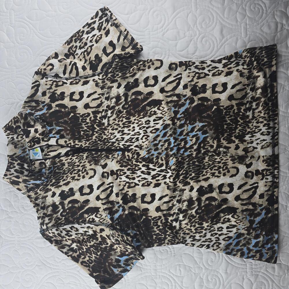 Kevan Hall Sport Leopard Print Quarter Zip Golf Top Performance Shirt size Large - Picture 2 of 7